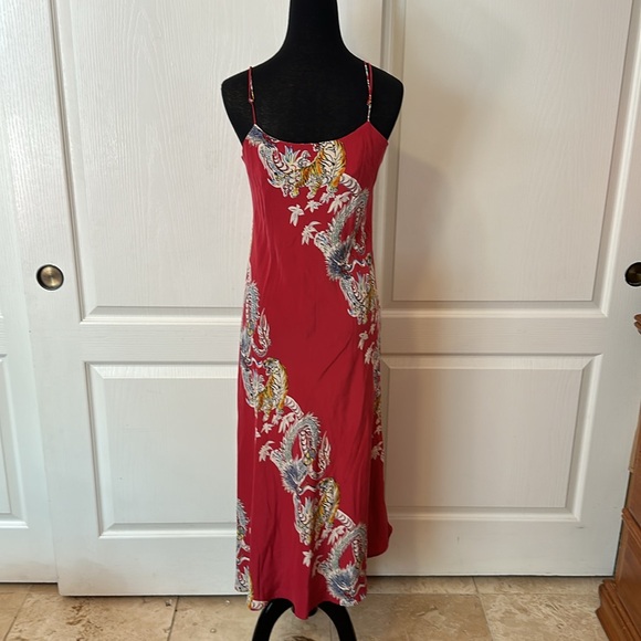 Vintage Red and Gold Dragon Maxi Dress - Picture 4 of 5